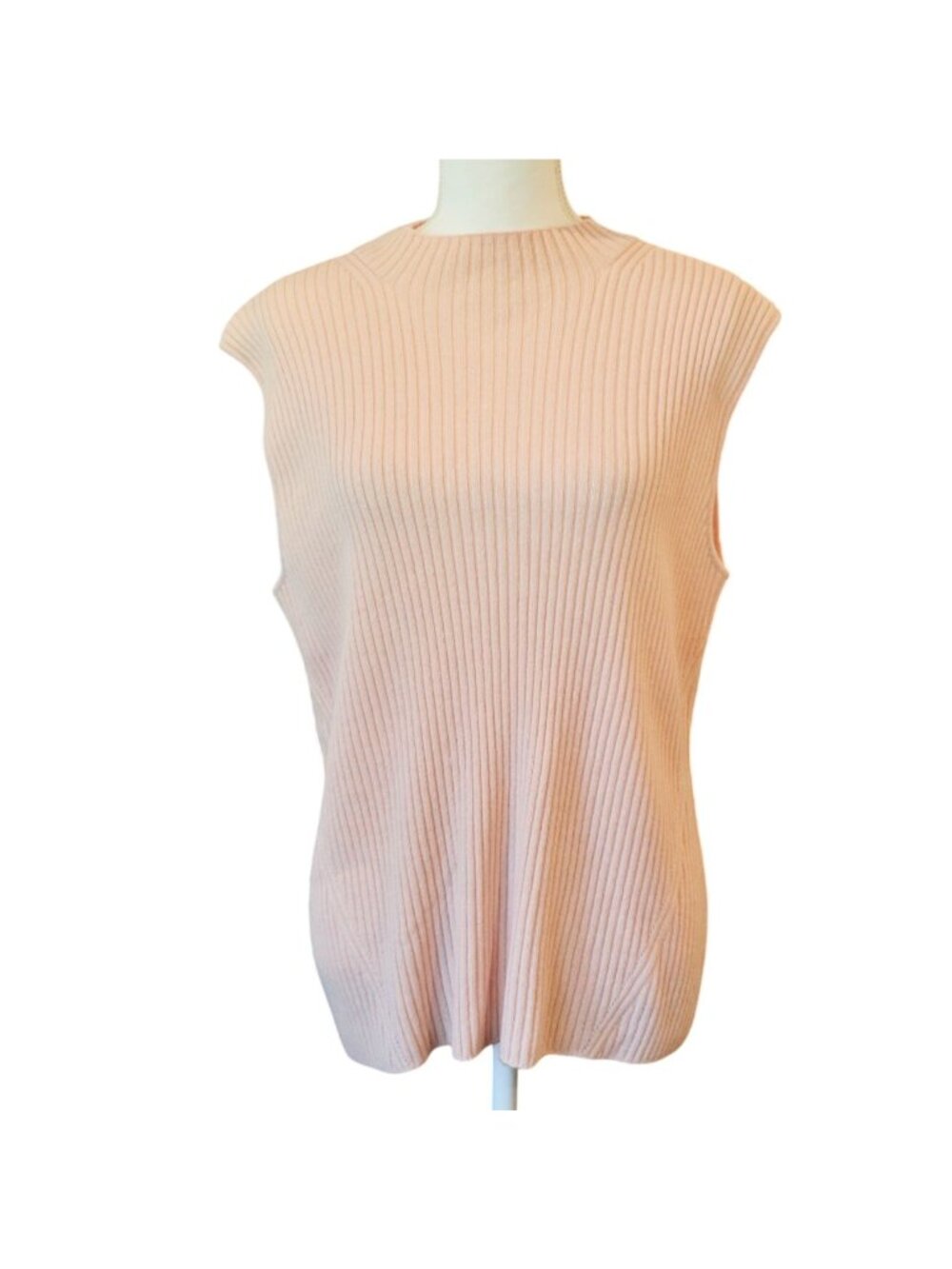 St. John Pale Pink Ribbed Sleeveless 100% Cashmere Sweater Top, Size Large